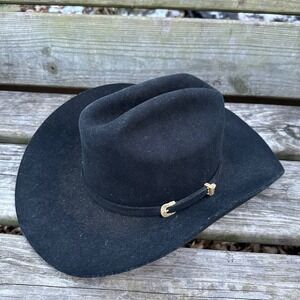 Vintage Twinstone Sinaloa Black Felt Cowboy Hat Mens 7 1/8‎ Made in USA Western